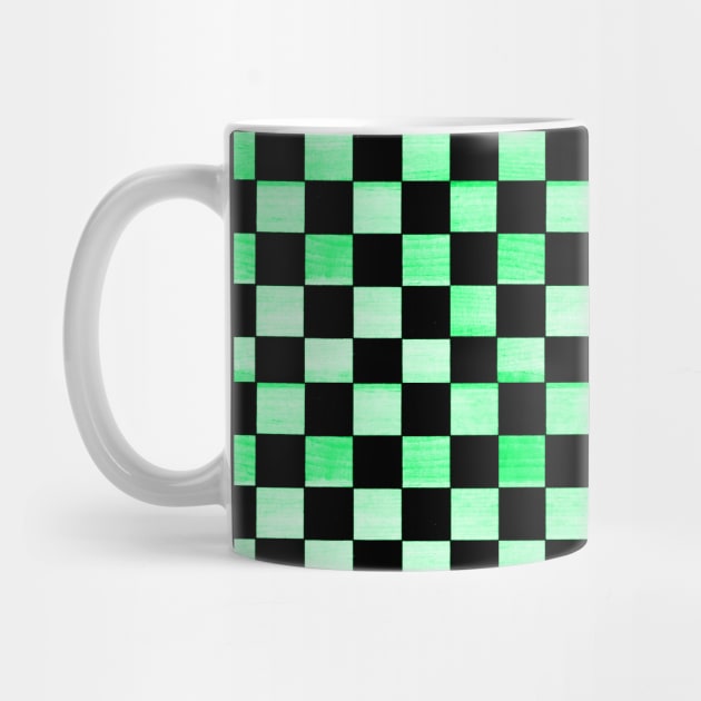 Black and Neon Green Checkered Wood Pattern by Lucy